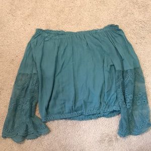 Long shirt across the shoulder crop top